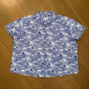 HB Men's Coastal Wave-Print Short Sleeve Button-Down Shirt - Blue